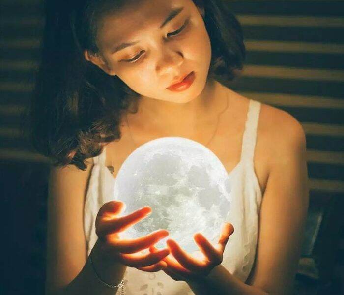 Picture of 3D Print Moon Lamp LED Night Light Touch Switch Creative Moon Light With Remote - 18 CM for Bedroom Decoration & Gift with Wooden Frame For Home Children's Table Lamp Party Birthday Gifts - Table Lamp - White