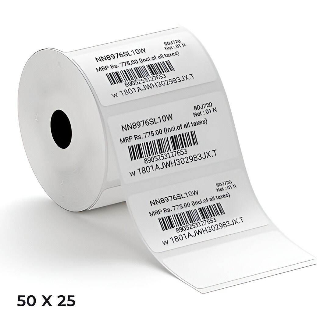 Picture of 50mm × 25mm (2 × 1 Inch) Direct Thermal Label Sticker – 5 Rolls × 1,000 Stickers per Roll, Blank Adhesive Barcode Labels