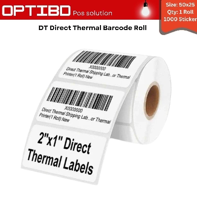 Picture of 50mm × 25mm (2 × 1 Inch) Direct Thermal Label Sticker – 1 Roll × 1,000 Stickers, Blank Adhesive Barcode Labels