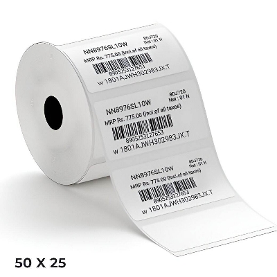 Picture of 50mm × 25mm (2 × 1 Inch) Direct Thermal Label Sticker – 1 Roll × 1,000 Stickers, Blank Adhesive Barcode Labels