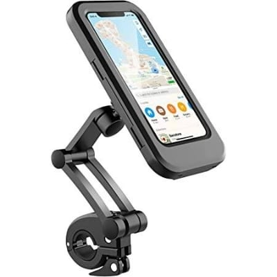 Picture of Universal Rain - Proof Phone Holder Motorcycle Handlebar Mobile Phone Stand Mount Waterproof Cell Phone Bracket Case Bicycle Handle Waterproof Mobile Phone Holder Portable - Black