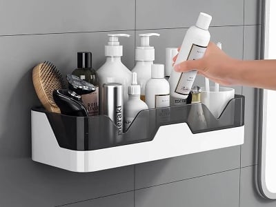 Picture of Premium Bathroom Corner Shelf Wall Mount| Shower Gel & Shampoo Holder| Storage Rack Organizer Plastics Toiletries Holder No Drill Showee - Black