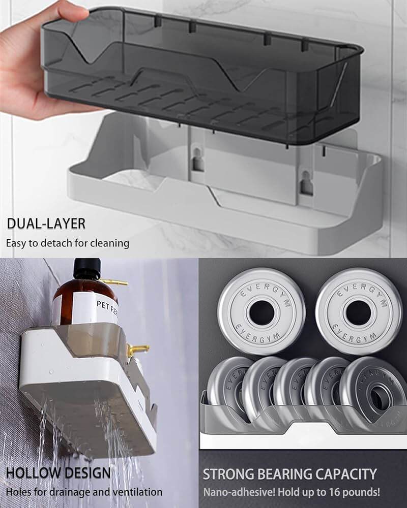 Picture of Premium Bathroom Corner Shelf Wall Mount| Shower Gel & Shampoo Holder| Storage Rack Organizer Plastics Toiletries Holder No Drill Showee - Black