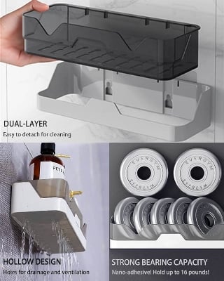 Picture of Premium Bathroom Corner Shelf Wall Mount| Shower Gel & Shampoo Holder| Storage Rack Organizer Plastics Toiletries Holder No Drill Showee - Black