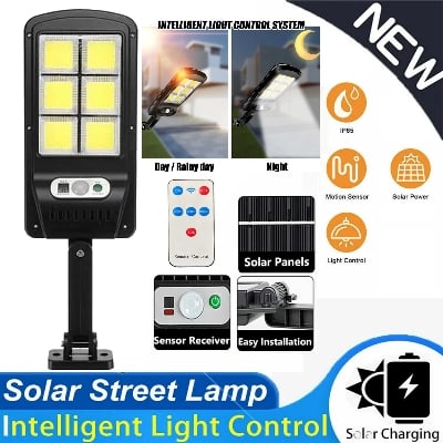 Picture of Powerful 108COB Solar Street 3Mode Waterproof Security Night Solar Motion Sensor Wall Light Wall Mounted PIR LED Solar Light Outdoor Induction Wall Garden Lights Street Area Lighting Night Lights Light/ Road Lamp Remote Control - Black