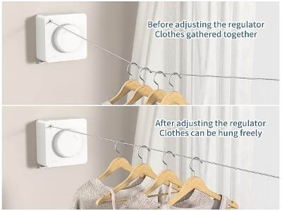 Picture of Indoor Outdoor Retractable Clothesline, Adjustable Space - Saving Drying Rope, Telescopic Invisible Cloth Rack Hot Wall Hanger Mounted Dryer Steel Wire Magic Drying Balcony Bathroom Laundry Storage Supplies For Home Portable Windproof Non - - slip Washing - Multicolor