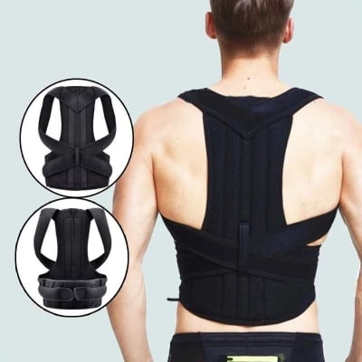 Picture of Adjustable Back Posture Corrector Back Pain Relief Spine Waist Support Correction Straps Posture Belt For Men Women Shoulder Brace Belt Straighten - Black