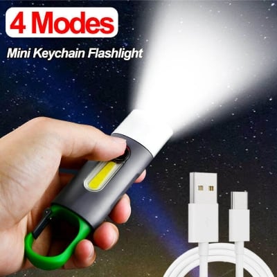 Picture of Multifunctional LED Flashlight XST - 836 Work Light USB Rechargeable Camping Fishing Lantern Waterproof Zoom KeyChain Lamp High Powerful Torch Light with Table Lamp, Bulb, and Torch – 3 to 5 Hours Backup, High - powerful Brightness - Black