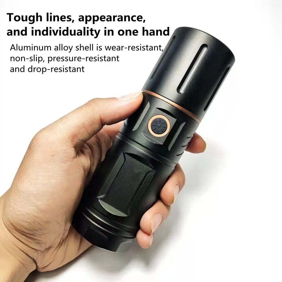 Picture of High Powered T40 LED Flashlight Multi - Purpose Zoomable Strong Light USB Rechargeable Ultra - Bright Torch High Power 2000mAh USB Rechargeable, Built - in 18650 Batteries for Outdoor, Camping & Emergency Use Flashlight - Black