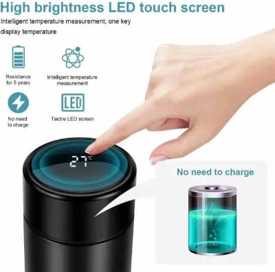 Picture of Stainless Steel Smart Water Bottle LED Digital Smart Vacuum Cup 500ml Thermos Stainless steel tumbler insulated Display Temperature Vacuum Flasks travel bottle - Multicolor