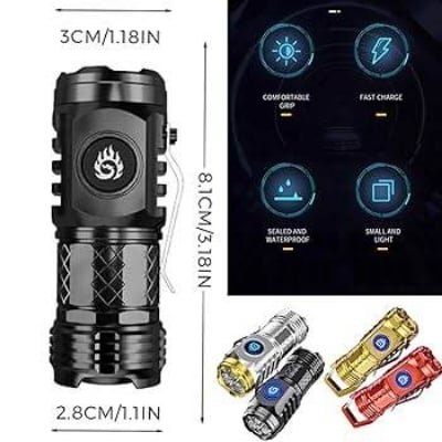 Picture of Mini Metal Super Power Flashlight/ Three - Eyed Monster Rechargeable Torch Mini Tactical Flashlight L - S60 Suitable for Power Outages, Emergencies, Camping, Hiking, and Outdoor Use 82mm Portable Small Flashlight, 5 Modes Ultra - Bright Waterproof Flashlight - Black