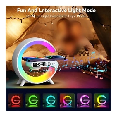 Picture of G63 Speaker Lamp - APP Control 3 in 1 Multi - Function Bluetooth Speaker G Shape LED Wireless Table Speaker Color Changing Alarm Clock Stand Bedside Light New Bluetooth Speaker Colorful Lights Clock Wireless Charging