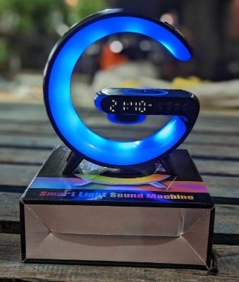 Picture of G63 Speaker Lamp - APP Control 3 in 1 Multi - Function Bluetooth Speaker G Shape LED Wireless Table Speaker Color Changing Alarm Clock Stand Bedside Light New Bluetooth Speaker Colorful Lights Clock Wireless Charging