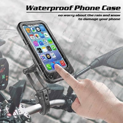 Picture of Universal Rain - Proof Phone Holder Motorcycle Handlebar Mobile Phone Stand Mount Waterproof Cell Phone Bracket Case Bicycle Handle Waterproof Mobile Phone Holder Portable - Black