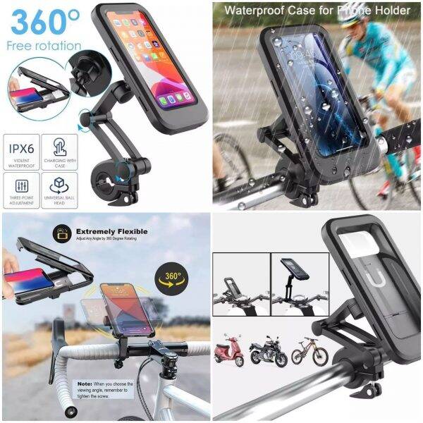 Picture of Universal Rain - Proof Phone Holder Motorcycle Handlebar Mobile Phone Stand Mount Waterproof Cell Phone Bracket Case Bicycle Handle Waterproof Mobile Phone Holder Portable - Black
