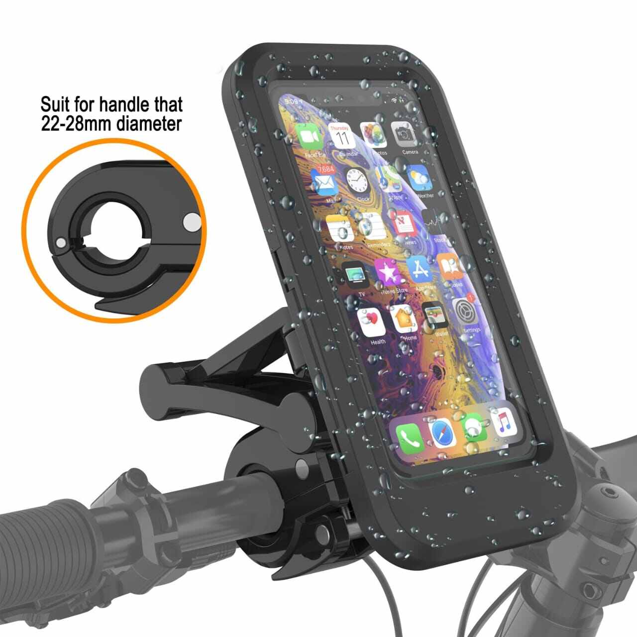 Picture of Universal Rain - Proof Phone Holder Motorcycle Handlebar Mobile Phone Stand Mount Waterproof Cell Phone Bracket Case Bicycle Handle Waterproof Mobile Phone Holder Portable - Black