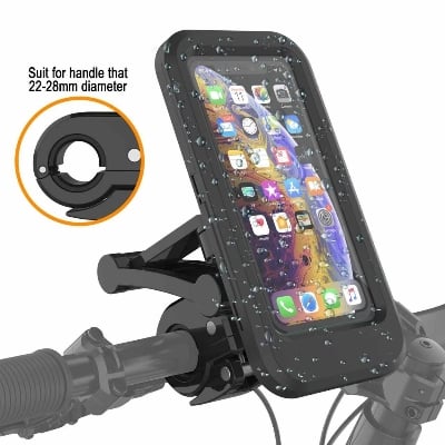 Picture of Universal Rain - Proof Phone Holder Motorcycle Handlebar Mobile Phone Stand Mount Waterproof Cell Phone Bracket Case Bicycle Handle Waterproof Mobile Phone Holder Portable - Black