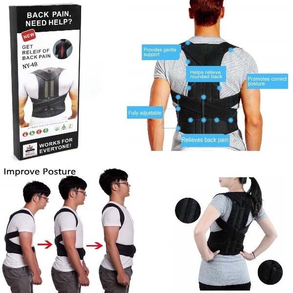 Picture of Adjustable Back Posture Corrector Back Pain Relief Spine Waist Support Correction Straps Posture Belt For Men Women Shoulder Brace Belt Straighten - Black