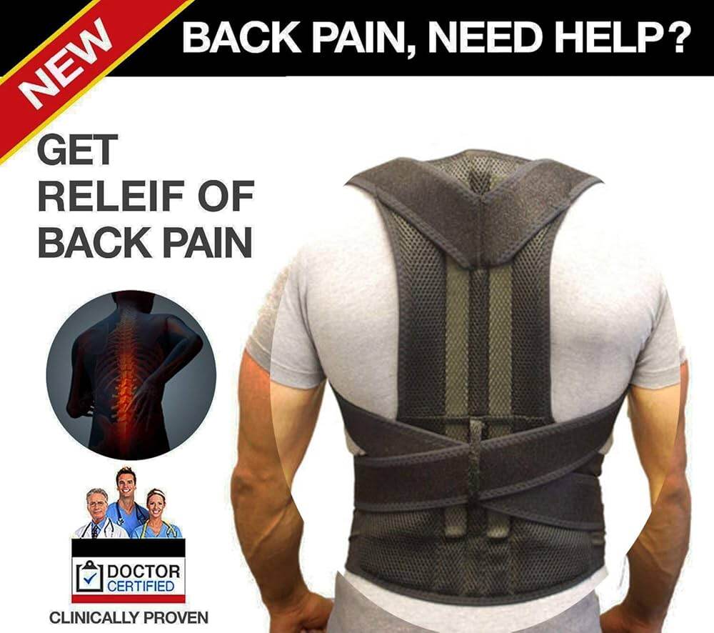 Picture of Adjustable Back Posture Corrector Back Pain Relief Spine Waist Support Correction Straps Posture Belt For Men Women Shoulder Brace Belt Straighten - Black