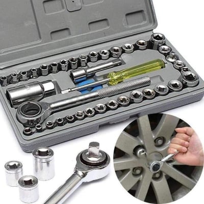Picture of 40 in 1 Pieces Tool Kit and Screwdriver and Socket Set Automobile Tool Box Set Hardware Wrench Ratchets & Sockets - Silver