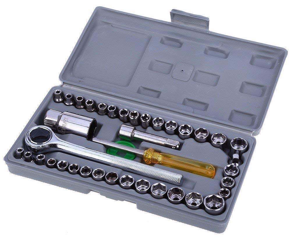 Picture of 40 in 1 Pieces Tool Kit and Screwdriver and Socket Set Automobile Tool Box Set Hardware Wrench Ratchets & Sockets - Silver