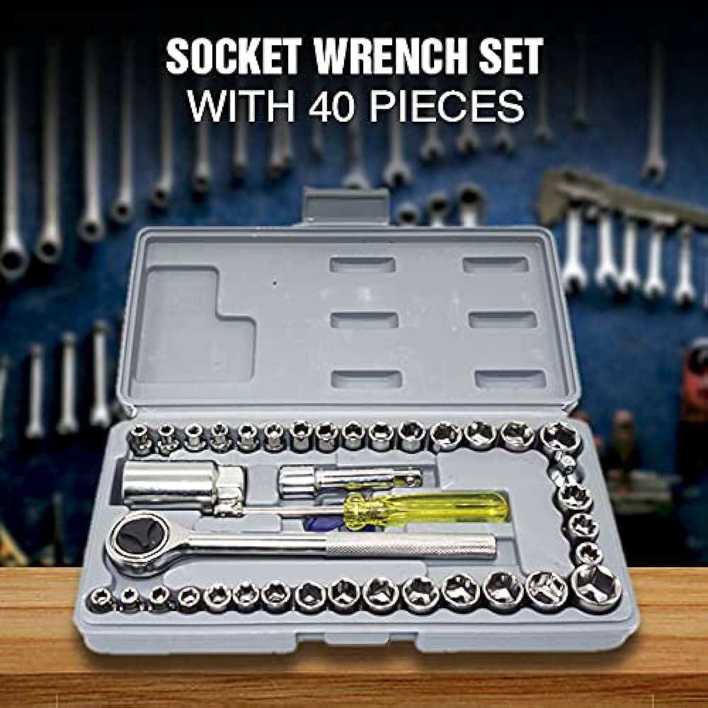 Picture of 40 in 1 Pieces Tool Kit and Screwdriver and Socket Set Automobile Tool Box Set Hardware Wrench Ratchets & Sockets - Silver