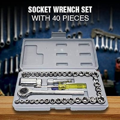 Picture of 40 in 1 Pieces Tool Kit and Screwdriver and Socket Set Automobile Tool Box Set Hardware Wrench Ratchets & Sockets - Silver