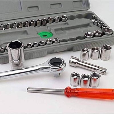 Picture of 40 in 1 Pieces Tool Kit and Screwdriver and Socket Set Automobile Tool Box Set Hardware Wrench Ratchets & Sockets - Silver