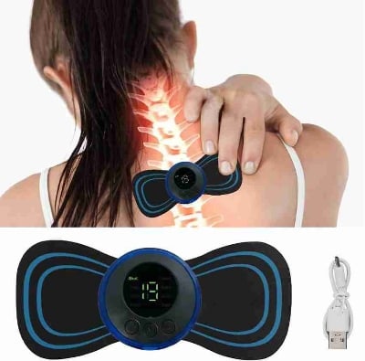 Picture of New EMS Mini Massager With 2 Pad Rechargeable Full Body Relaxation Pain Relief Machine Device Muscle Stimulator Neck Pulse Massager Electric Therapy LCD Display Stretcher - Black