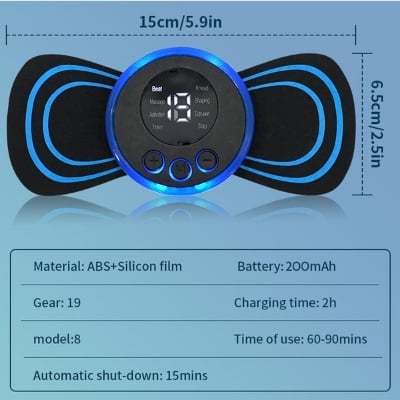 Picture of New EMS Mini Massager With 2 Pad Rechargeable Full Body Relaxation Pain Relief Machine Device Muscle Stimulator Neck Pulse Massager Electric Therapy LCD Display Stretcher - Black