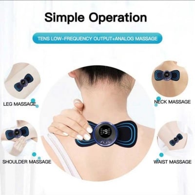 Picture of New EMS Mini Massager With 2 Pad Rechargeable Full Body Relaxation Pain Relief Machine Device Muscle Stimulator Neck Pulse Massager Electric Therapy LCD Display Stretcher - Black