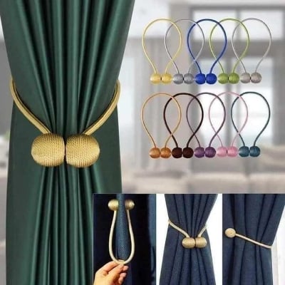 Picture of 2Pcs Magnet Pearl Curtains Buckles Modern Window Curtains holdback Decorative crystal beads curtain - tie China Upgrade Magnetic Curtain Holder Solid Bead Matching Color Rope Magnet Curtain Tieback Buckle Strap Accessories - Porda - Multicolor
