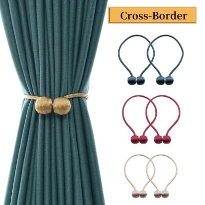 Picture of 2Pcs Magnet Pearl Curtains Buckles Modern Window Curtains holdback Decorative crystal beads curtain - tie China Upgrade Magnetic Curtain Holder Solid Bead Matching Color Rope Magnet Curtain Tieback Buckle Strap Accessories - Porda - Multicolor