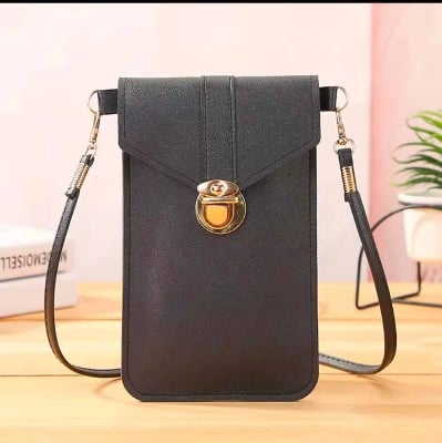 Picture of Women's PU Leather Phone Holder Mobile Phone Bag With Neck Strap Wallets Touch Screen Bags(Brown, Red, Maroon, Ash, Black) One - Shoulder Crossbody Bag is fashionable and versatile Solid Color Casual HandbagSlant Mini Bag Stylish/ Fashionable Women/ Girls