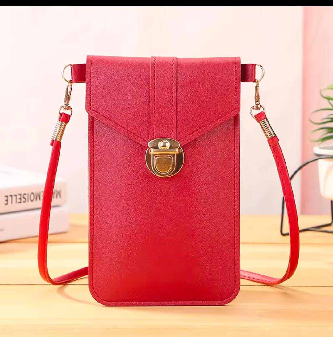 Picture of Women's PU Leather Phone Holder Mobile Phone Bag With Neck Strap Wallets Touch Screen Bags(Brown, Red, Maroon, Ash, Black) One - Shoulder Crossbody Bag is fashionable and versatile Solid Color Casual HandbagSlant Mini Bag Stylish/ Fashionable Women/ Girls