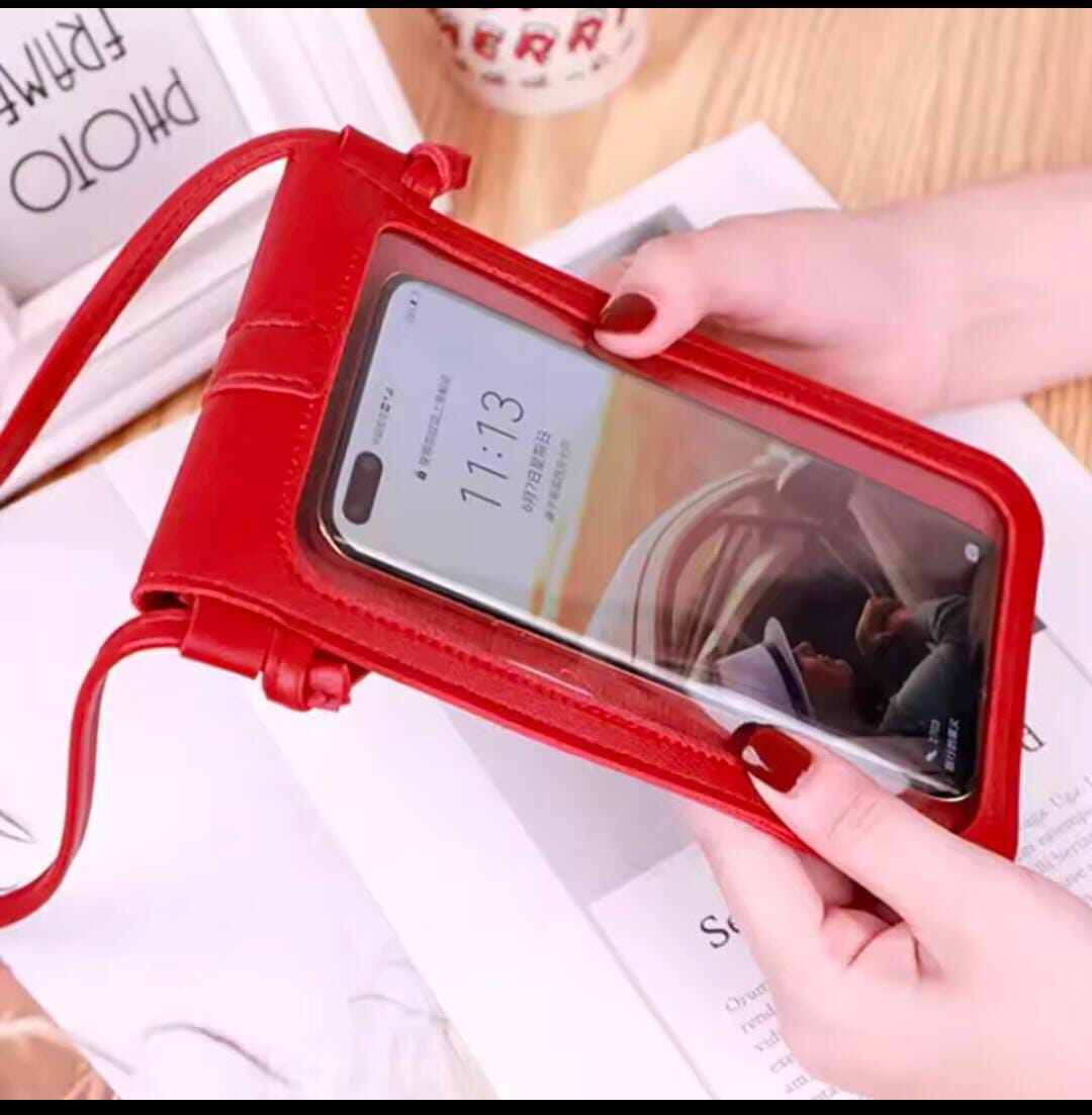 Picture of Women's PU Leather Phone Holder Mobile Phone Bag With Neck Strap Wallets Touch Screen Bags(Brown, Red, Maroon, Ash, Black) One - Shoulder Crossbody Bag is fashionable and versatile Solid Color Casual HandbagSlant Mini Bag Stylish/ Fashionable Women/ Girls