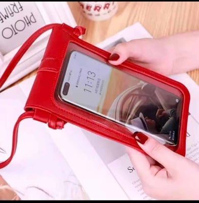 Picture of Women's PU Leather Phone Holder Mobile Phone Bag With Neck Strap Wallets Touch Screen Bags(Brown, Red, Maroon, Ash, Black) One - Shoulder Crossbody Bag is fashionable and versatile Solid Color Casual HandbagSlant Mini Bag Stylish/ Fashionable Women/ Girls
