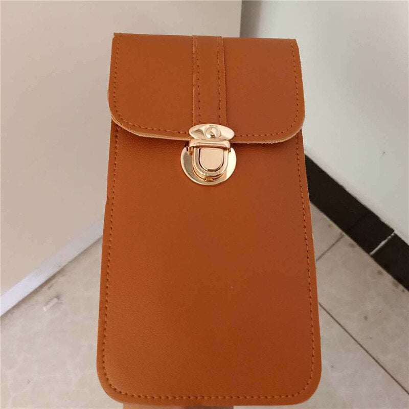 Picture of Women's PU Leather Phone Holder Mobile Phone Bag With Neck Strap Wallets Touch Screen Bags(Brown, Red, Maroon, Ash, Black) One - Shoulder Crossbody Bag is fashionable and versatile Solid Color Casual HandbagSlant Mini Bag Stylish/ Fashionable Women/ Girls