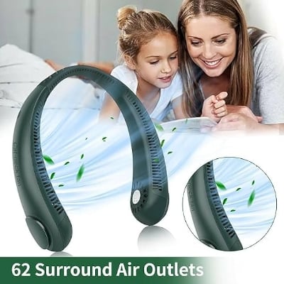 Picture of New Portable Hanging Neck Fan Mini Rechargeable USB 4th Generation 2600 Mah LED Digital Display Cooler 3 Speeds Adjustable Twin Turbo Leafless 360° Bladeless Personal Neckband - Multicolor