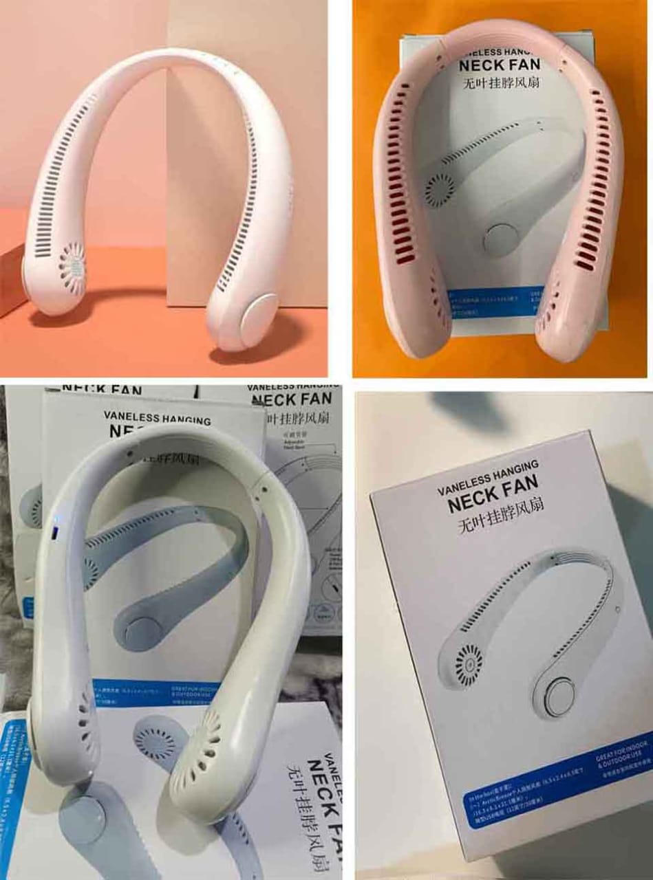 Picture of New Portable Hanging Neck Fan Mini Rechargeable USB 4th Generation 2600 Mah LED Digital Display Cooler 3 Speeds Adjustable Twin Turbo Leafless 360° Bladeless Personal Neckband - Multicolor