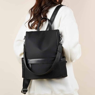 Picture of New Design Women Backpack Nylon Waterproof Anti - Theft Travel Bagpack(black) Modern Fashion Women Nylon Zipper Backpack Multi - pocket Large Capacity School Bag Size Can Easily Accommodate Books Lunch Box Bag Anti - theft Backpacks Casual Shoulder Bags - Black