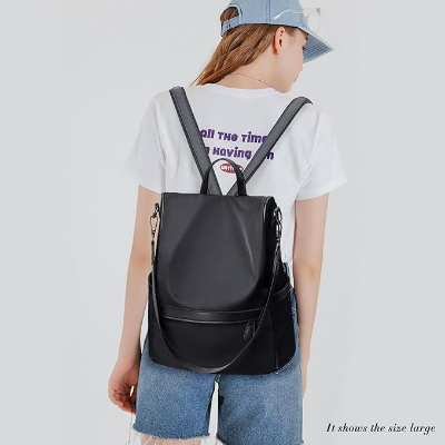 Picture of New Design Women Backpack Nylon Waterproof Anti - Theft Travel Bagpack(black) Modern Fashion Women Nylon Zipper Backpack Multi - pocket Large Capacity School Bag Size Can Easily Accommodate Books Lunch Box Bag Anti - theft Backpacks Casual Shoulder Bags - Black