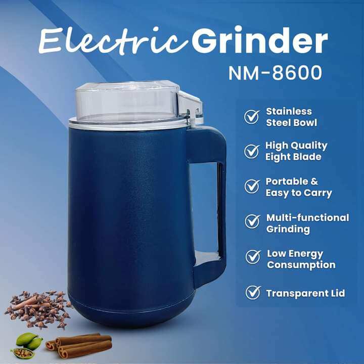 Picture of Stainless Steel Electric Spice Grinder Household Small Powder Grinding Machine, Electric Mini Spice Grinder Add 5 Blades, Mini Electric Coffee Beans Chopper – Superfine Powder Grinding Machine for Spices, Grains, and Beans – Efficient Kitchen Grinder Blend - Blue