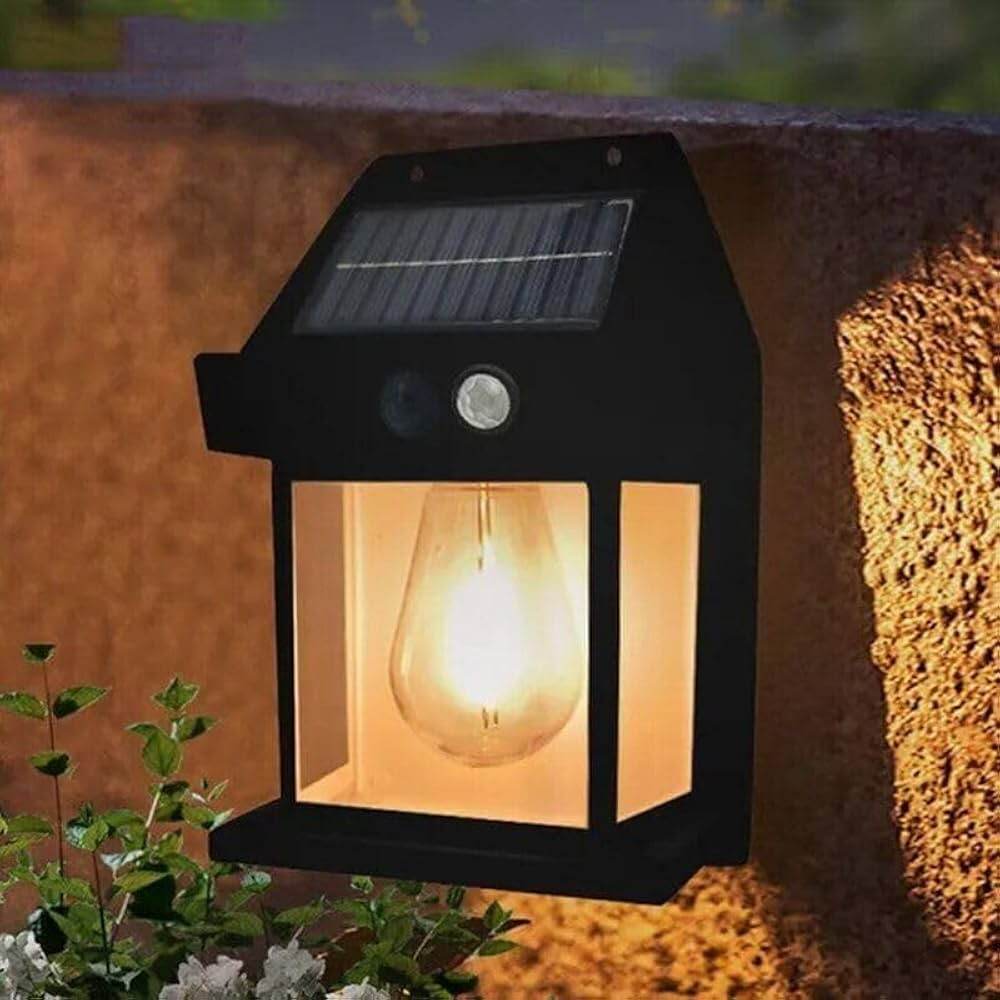 Picture of SOLAR REACHABLE INTERACTION WALL LAMP New Outdoor Solar Wall Lamp, Solar Tungsten Wall Light, Motion Sensor Wall Lights, Solar Tungsten Wall Light Motion Sensor LED Wall Sconce IP65 Waterproofs Solar Securitys Light - Black