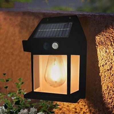 Picture of SOLAR REACHABLE INTERACTION WALL LAMP New Outdoor Solar Wall Lamp, Solar Tungsten Wall Light, Motion Sensor Wall Lights, Solar Tungsten Wall Light Motion Sensor LED Wall Sconce IP65 Waterproofs Solar Securitys Light - Black