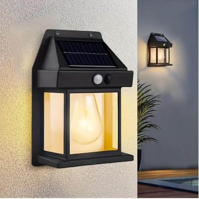Picture of SOLAR REACHABLE INTERACTION WALL LAMP New Outdoor Solar Wall Lamp, Solar Tungsten Wall Light, Motion Sensor Wall Lights, Solar Tungsten Wall Light Motion Sensor LED Wall Sconce IP65 Waterproofs Solar Securitys Light - Black