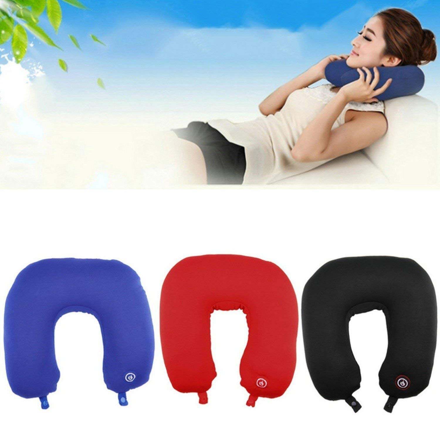 Picture of Neck Massage Cushion/ Vibrating Massage Pillow for home, office and travelling microfiber vibration technology - Multicolor
