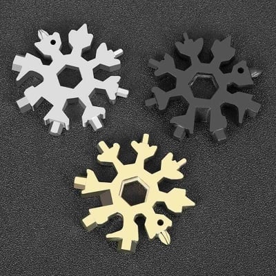 Picture of Multifunctional Snowflake Wrench Tool Steel Octagonal Hexagon Portable 18 in One Mini Universal Wrench Tool Spanner Hex Wrench Multifunction Camping Outdoor Survive Tools Bottle Opener Screwdriver - Tools (Silver) key chain key ring - Multicolor