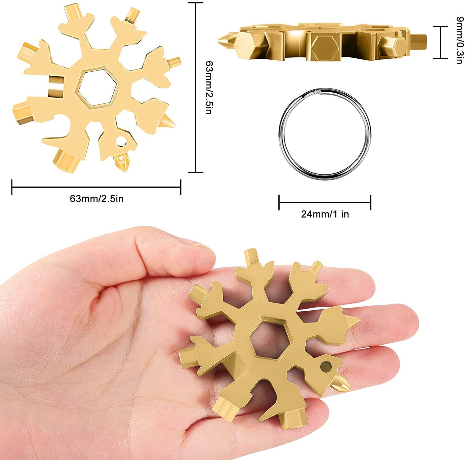 Picture of Multifunctional Snowflake Wrench Tool Steel Octagonal Hexagon Portable 18 in One Mini Universal Wrench Tool Spanner Hex Wrench Multifunction Camping Outdoor Survive Tools Bottle Opener Screwdriver - Tools (Silver) key chain key ring - Multicolor