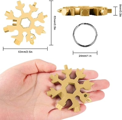 Picture of Multifunctional Snowflake Wrench Tool Steel Octagonal Hexagon Portable 18 in One Mini Universal Wrench Tool Spanner Hex Wrench Multifunction Camping Outdoor Survive Tools Bottle Opener Screwdriver - Tools (Silver) key chain key ring - Multicolor